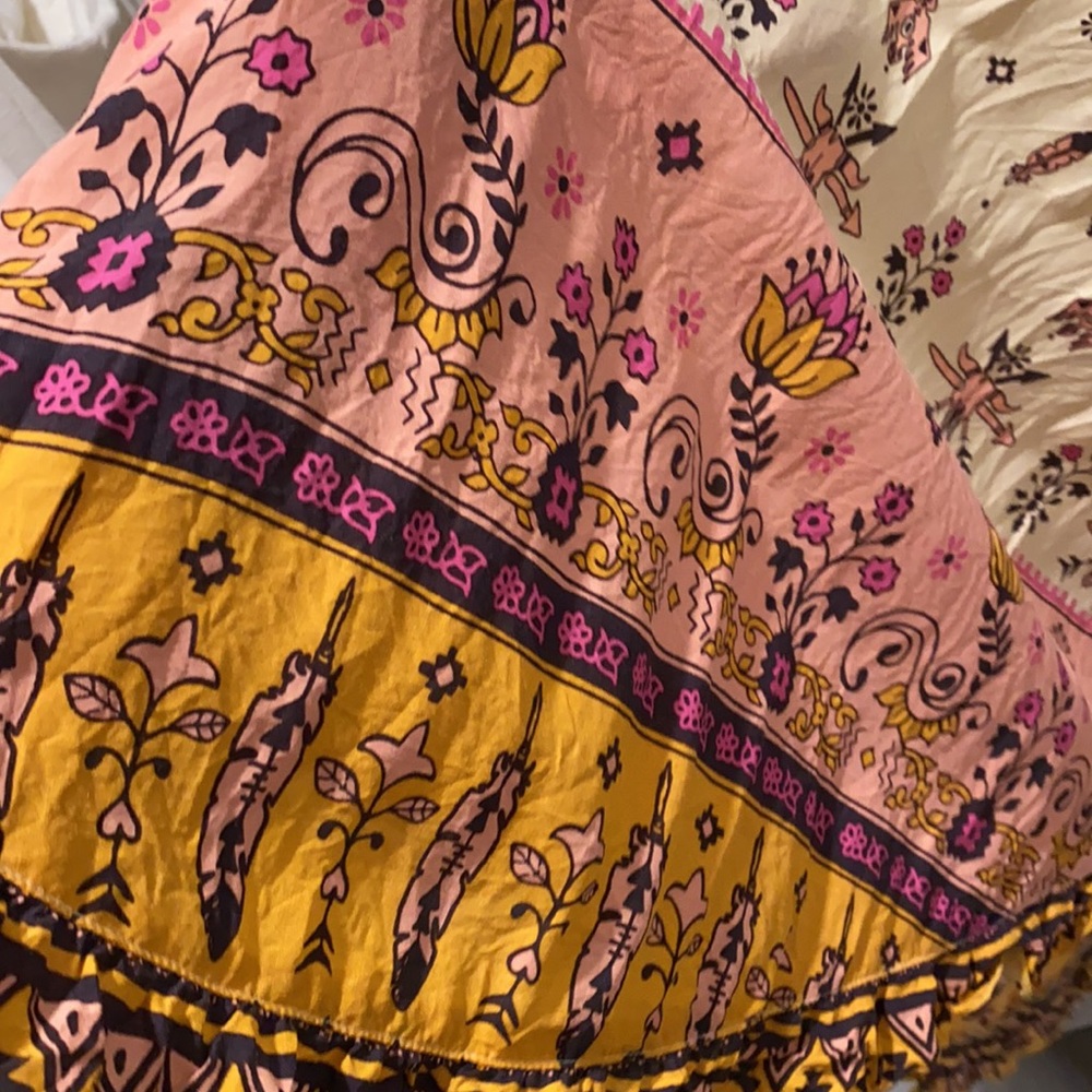 Spell Cream Boho Floral Tunic Dress with Pink and Mustard Accents - Picture 7 of 8